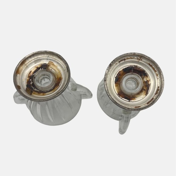 Vintage Saben Glass Creamer and Sugar Bowl Set with Silverplate Bases 3.5" - Picture 4 of 6